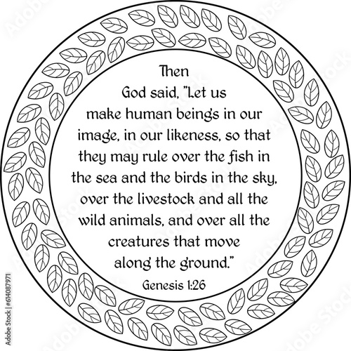 Genesis 1:26  bible verse in leaf frame