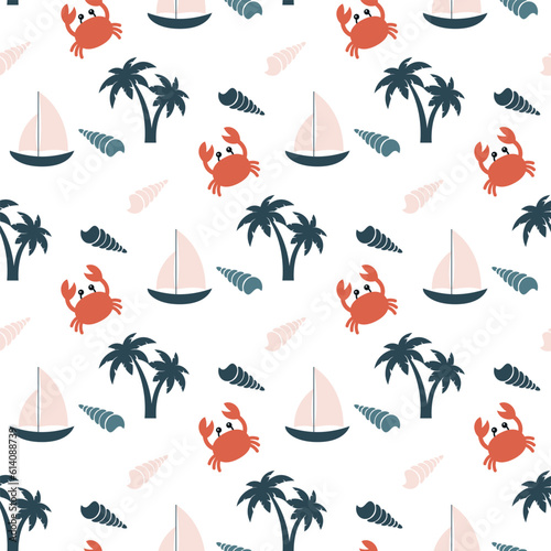 summer seamless pattern with cartoon sea elements 