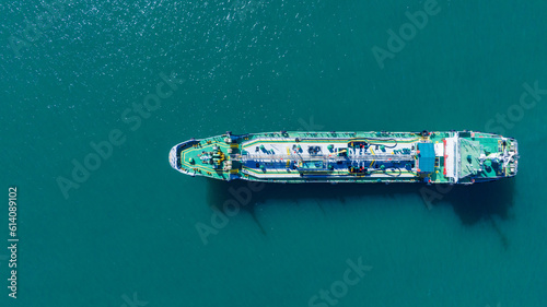 Aerial view tanker. Tanker ship logistic and transportation business oil and gas industry at sea.Ship tanker gas LPG, oil tanker,gas tanker,Refinery Industry cargo ship.Import export trade logistics.