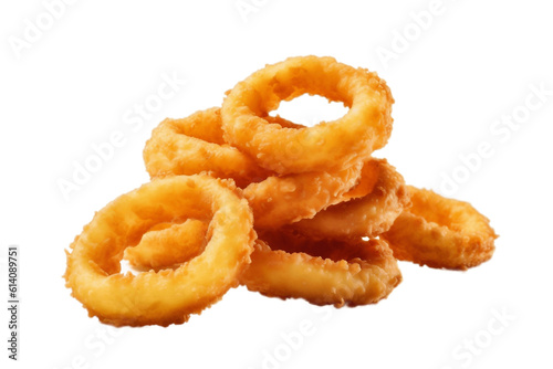 Onion rings in transparent background. AI photo