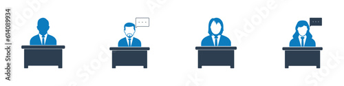 Business Manager Icon Set. Collection of Businessman, Businesswomen, Help Desk and More Icons. Editable Flat Vector Illustration.