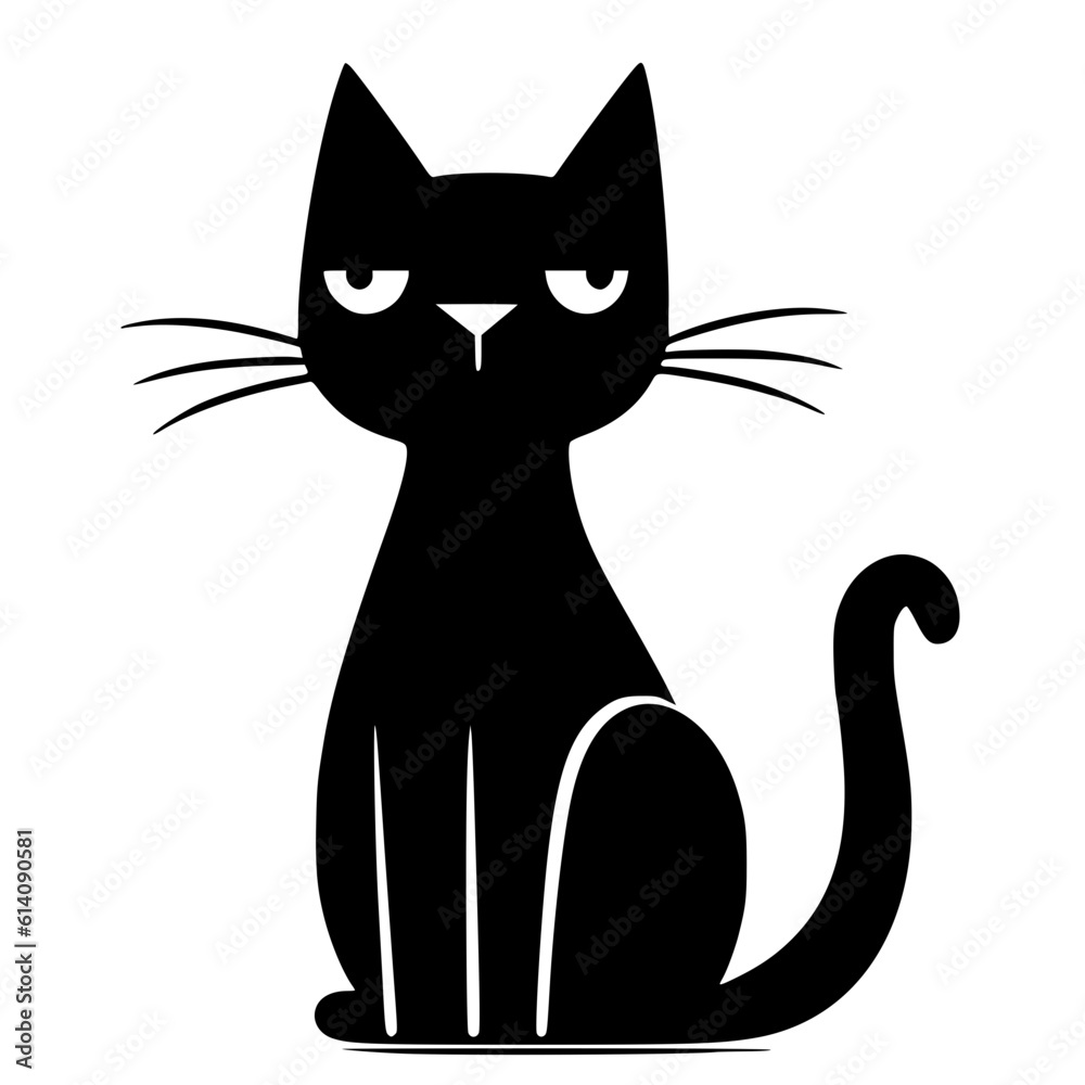 Black cat outline, Vector illustration of a black cat, Outline drawing ...