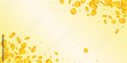 American dollar coins falling. Scattered gold USD