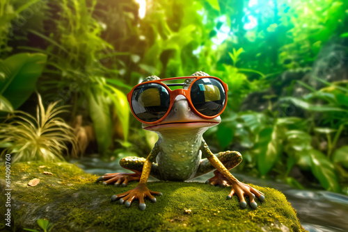 A Frog in cartoon style wearing sunglasses.