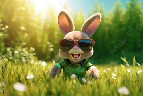 A rabbit in cartoon style wearing sunglasses.
