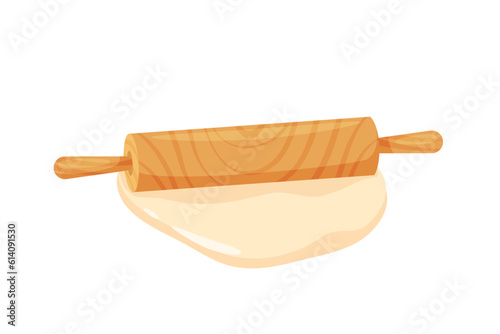 Rolled out dough for baking with a wooden rolling pin