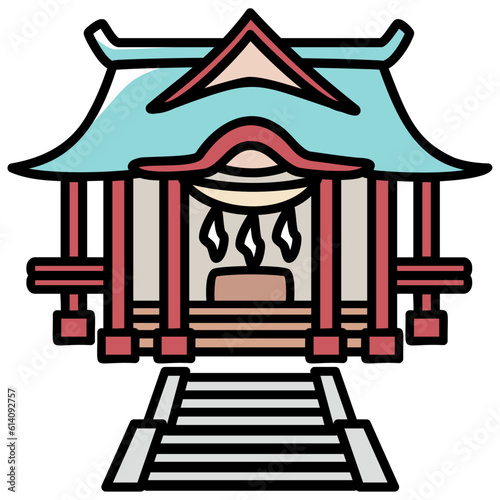 太い線で描かれたカットイラスト / 神社