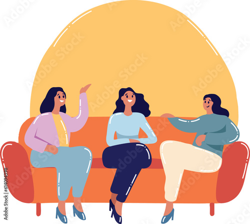 Hand Drawn group of women sitting and talking in flat style