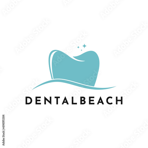 Tooth Teeth Dental with Ocean Wave for Beach Dentistry Logo Design Idea