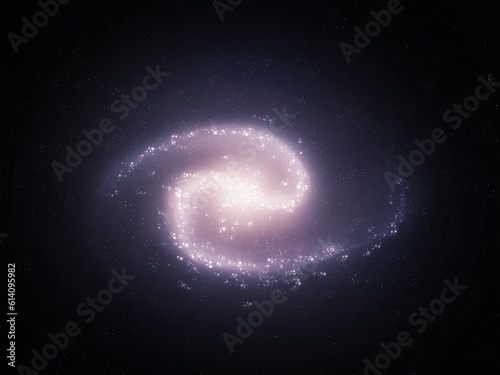 Galaxy with two arms in outer space. Clusters of stars in the universe. Astrophotography of the galactic structure.