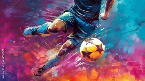 soccer player in flight with a soccer ball image in the style of abstract impressionism. Generative Ai.  © PETR BABKIN