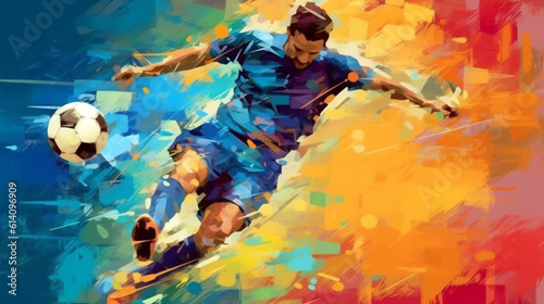 soccer player kicks the ball image in the style of abstract impressionism. Generative Ai. 
