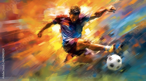 soccer player kicks the ball image in the style of abstract impressionism. Generative Ai.  © PETR BABKIN