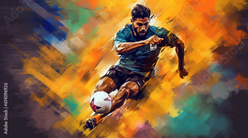 soccer player chasing the ball image in the style of abstract impressionism. Generative Ai. 