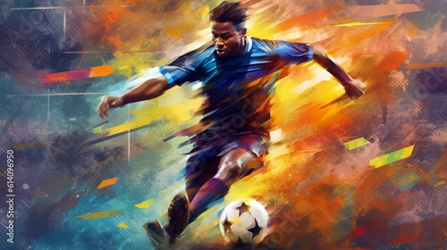 soccer player with ball image in abstract impressionism style. Generative Ai. 