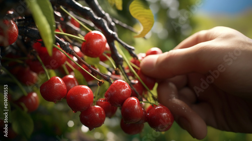 cherries in hands. Generative Ai. 
