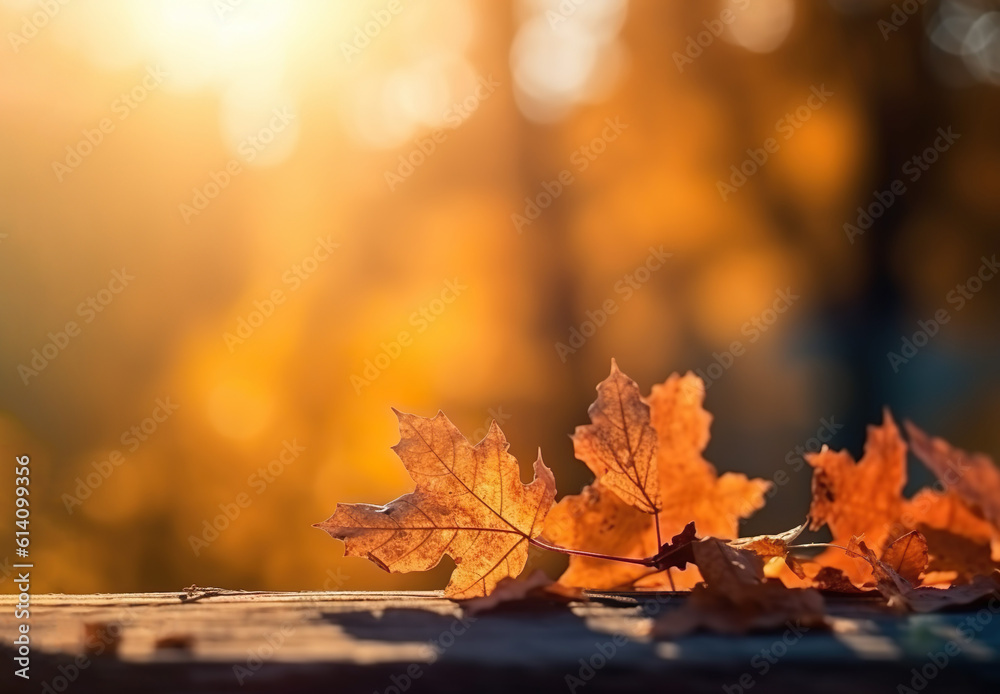 Beautiful autumn landscape with falling leaves natural background, colorful foliage maple in park