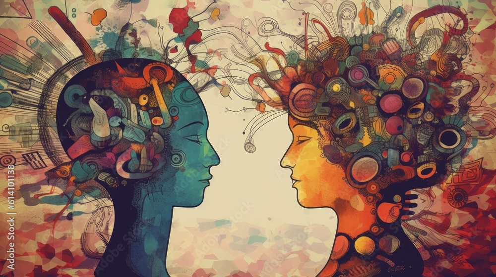 An abstract representation of interconnected thoughts and emotions,  showcasing the complexity of mental health | generative ai Stock  Illustration | Adobe Stock