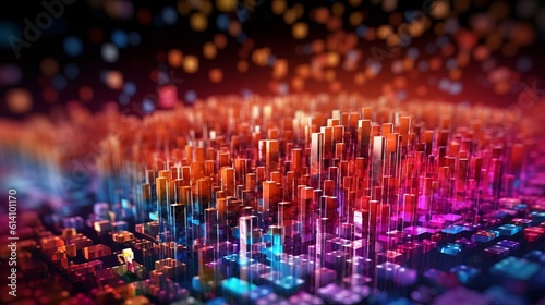 Powerful Neural Network 3D Illustration: Big Data, Cybersecurity, and AI on a Colorful Bokeh Background, Generative AI
