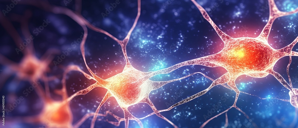 Neurons and Nervous System: Captivating 3D Microbiology Render Banner with Copy Space, Generative AI Neurons and Nervous System: Captivating 3D Microbiology Render Banner with Copy Space, Generative AI