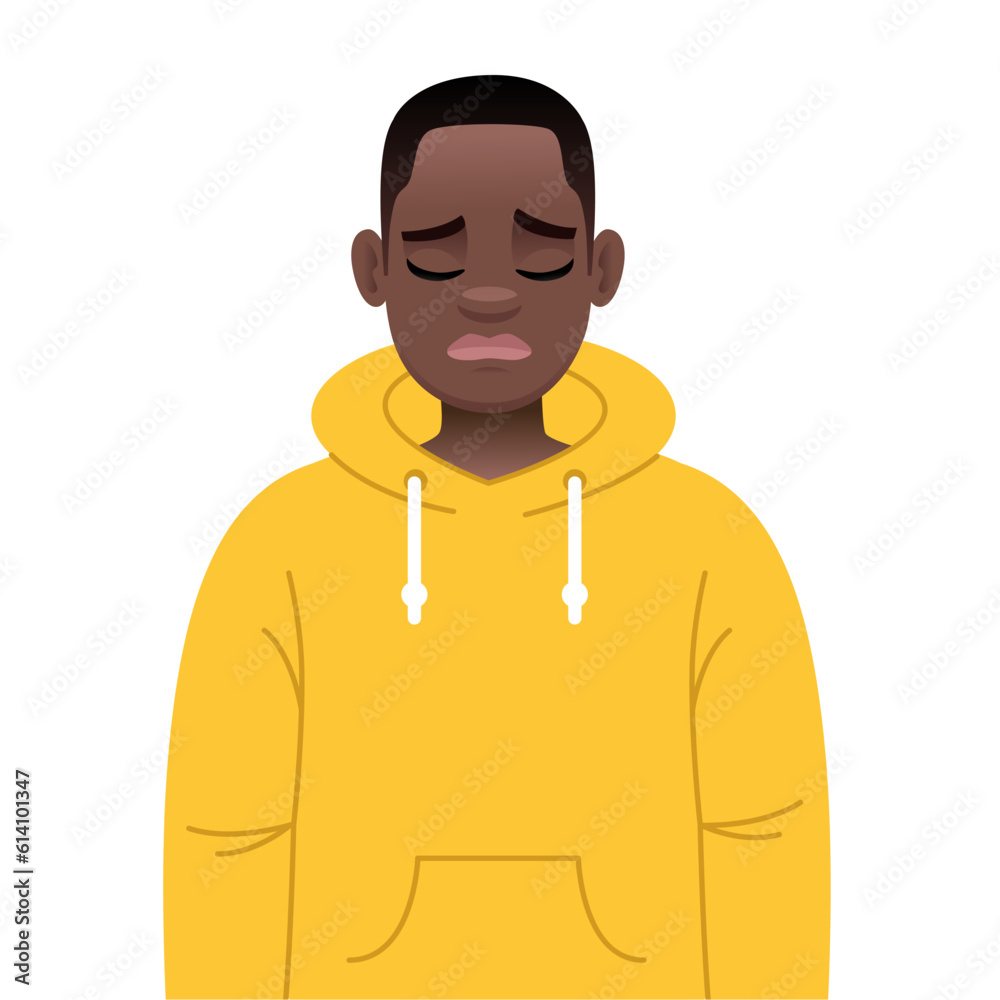 Sad African boy in a yellow hoodie. A black young guy with glasses is sad. Sad African boy in a yellow hoodie. A black young guy with glasses is sad.