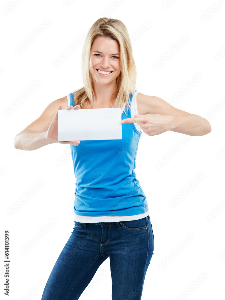 Portrait, pointing or happy woman with board sign for promotion isolated on transparent png background. Space, smile or excited girl smiling with marketing paper or gesture showing product or news Portrait, pointing or happy woman with board sign for promotion isolated on transparent png background. Space, smile or excited girl smiling with marketing paper or gesture showing product or news