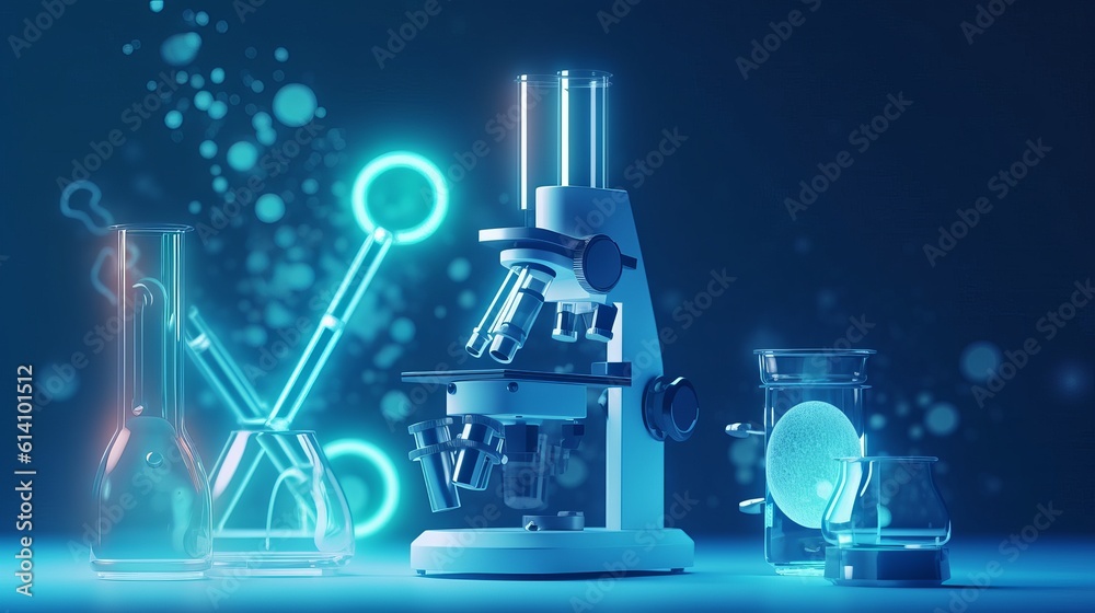 Science laboratory research and development concept. microscope with ...