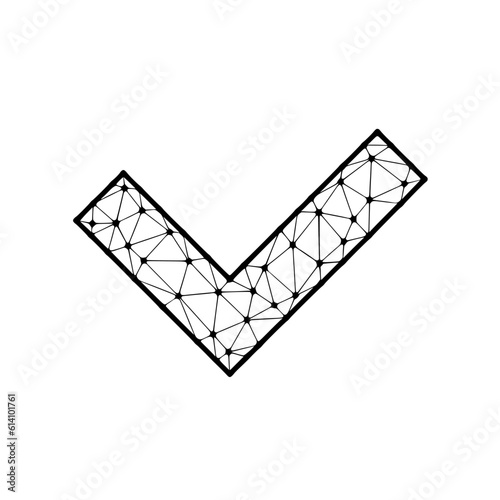 Check mark polygonal vector icon isolated on white background.
