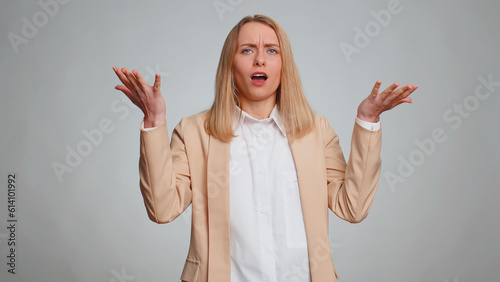 Fotografie Business woman feeling hopelessness loneliness, nervous breakdown, loses becoming surprised by lottery results, bad fortune, loss, unlucky news