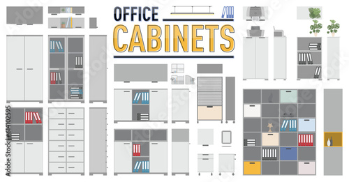 Office Cabinet Furniture Set with Top and Side Views for Rendered Interior Architectural Drawings