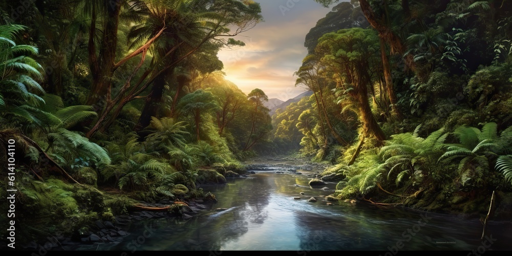 AI Generated. AI Generative. Nature outdoor wild landscape forest jungle river scene. Adventure travel explore vibe. Graphic Art AI Generated. AI Generative. Nature outdoor wild landscape forest jungle river scene. Adventure travel explore vibe. Graphic Art