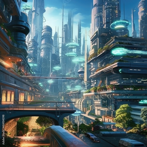 The city of the future with bright lines