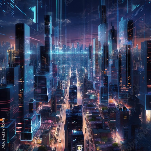 The city of the future with bright lines