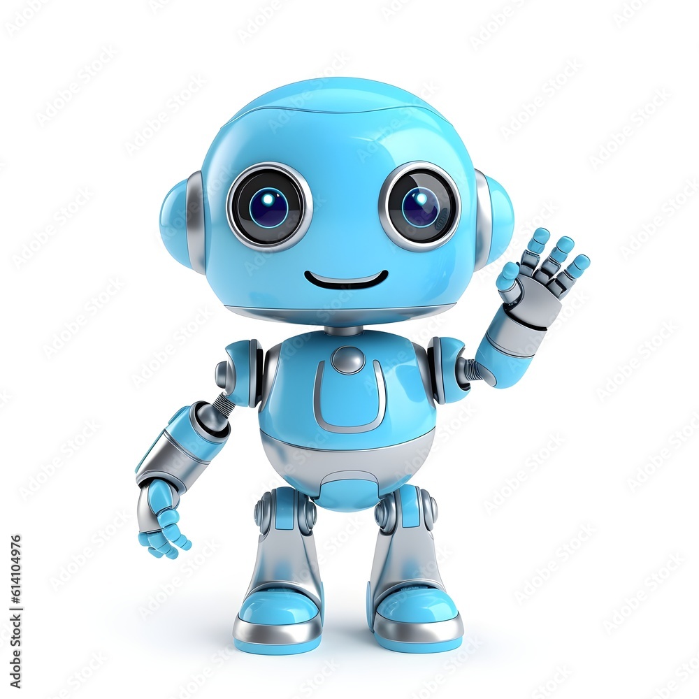 Blue robot isolated on white, ai generated