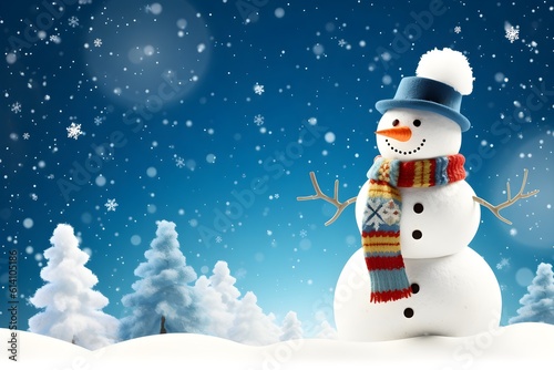 Snowman on winter christmas background, ai generated © Elena