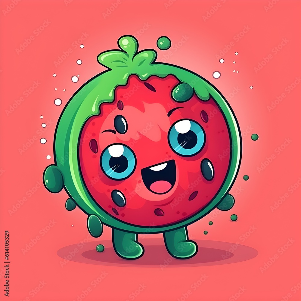 Obraz premium Cute funny watermelon cartoon mascot, ai generated