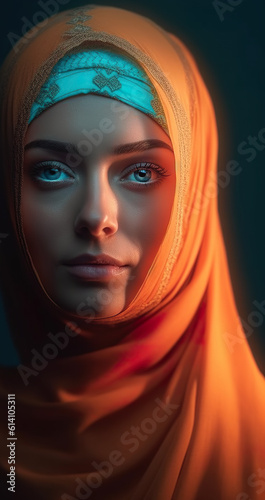 A woman wearing a hijab and a head scarf. Generative AI.