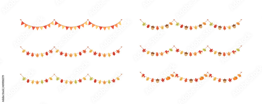 Autumn garland, graphic elements for Fall and Thanksgiving season set. Vector isolated on white background. Autumn garland, graphic elements for Fall and Thanksgiving season set. Vector isolated on white background.