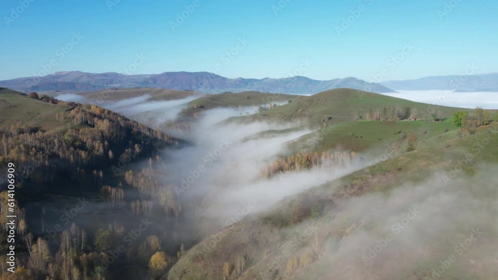 Foggy valley hyperlapse drone aerial 4k video in autumn rural Romanian countryside landscape Dumesti Foggy valley hyperlapse drone aerial 4k video in autumn rural Romanian countryside landscape Dumesti