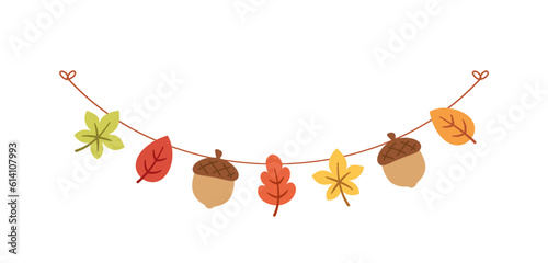 Autumn garland, graphic elements for Fall and Thanksgiving season. Vector isolated on white background.