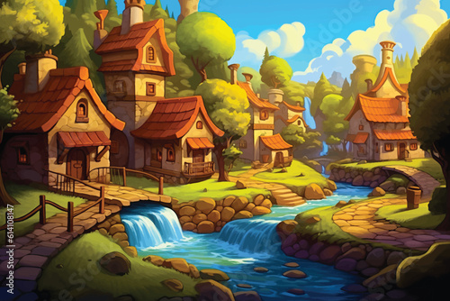 the village of fairy tale houses with river © Arash