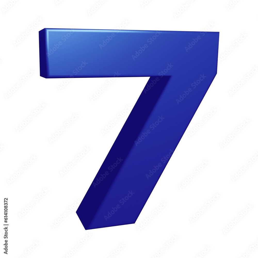 Blue number 7 in 3d rendering for math, business and education concept Blue number 7 in 3d rendering for math, business and education concept