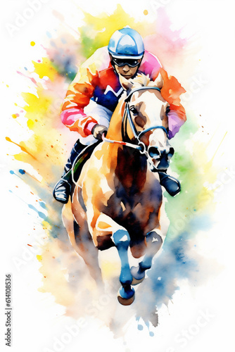 Painting of a Racing Horse Jockey, Generative AI