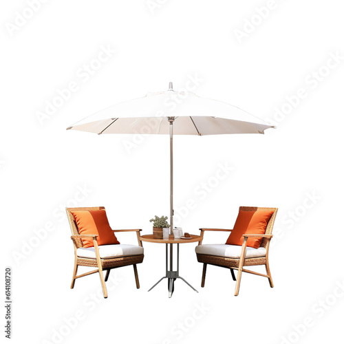 A Patio Furniture Set With A Table Chairs and Umbrella on a Transparent Background  Generative AI