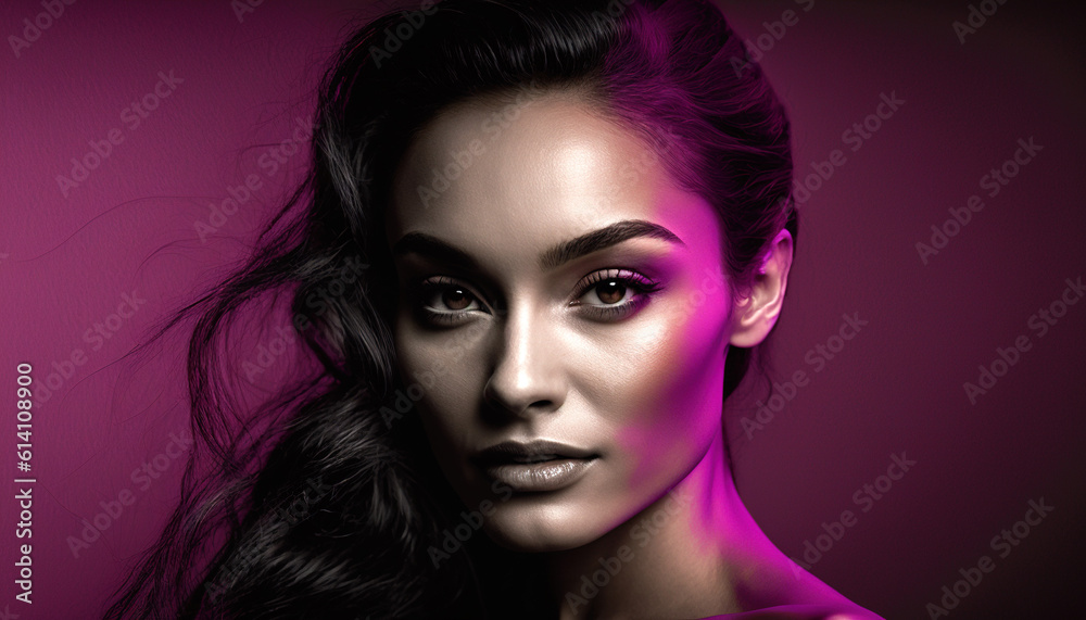 Gorgeous Model in Stunning Close-up: Magenta and Pink Background, generative ai technology Gorgeous Model in Stunning Close-up: Magenta and Pink Background, generative ai technology