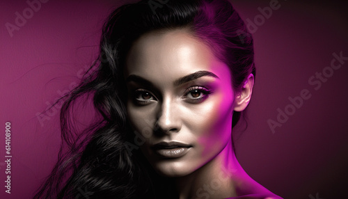 Gorgeous Model in Stunning Close-up: Magenta and Pink Background, generative ai technology