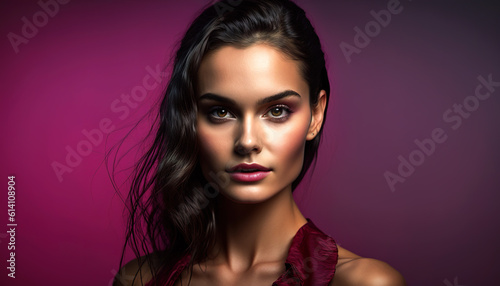 Radiant Elegance  Close-up Portrait of a Stunning Model on a Magenta and Pink Setting  generative ai technology