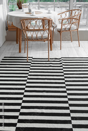 Black and white striped rug...