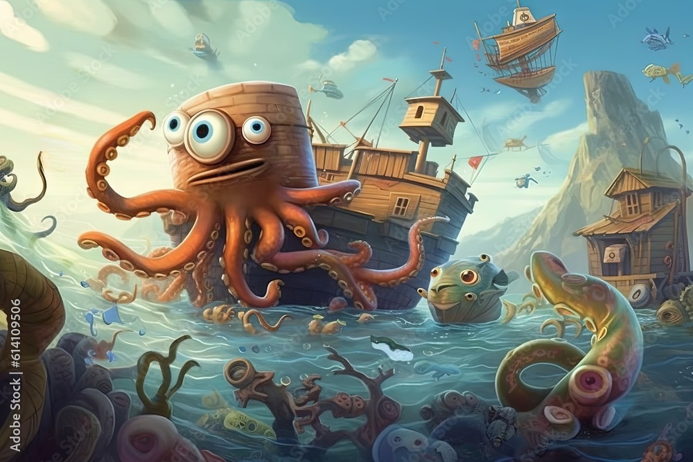 Cartoon Aquatic Adventure: Join Quirky Sea Creatures On Whimsical 