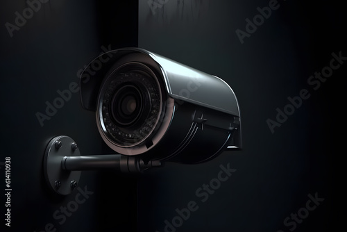 CCTV security camera on black wall. Security concept. Generative AI